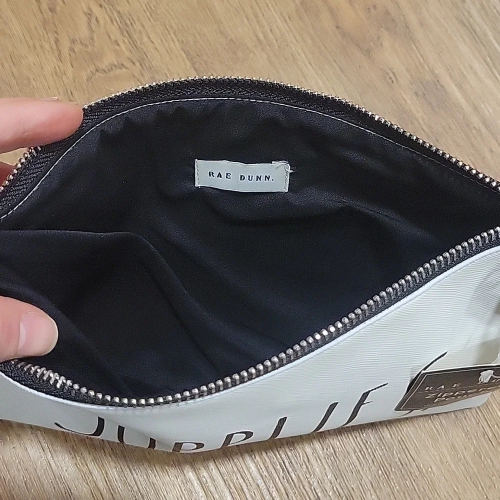 RAE DUNN White Zipper Faux Leather Pouch 